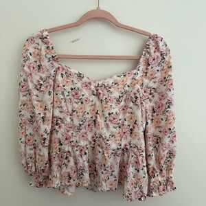 Floral Peplum Off Shoulder Tie Back Top Medium